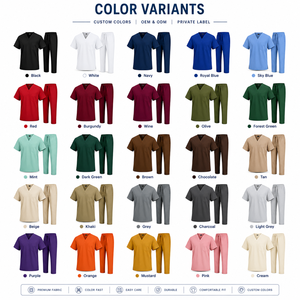 Ensemble de blouses et pantalons d'hôpital unisexe personnalisables, bleu, col en V, manches courtes, en tissu personnalisé (coton, polyester, élasthanne) - Product Image 6