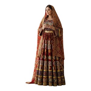 Robe longue bohème brodée pour femme, style traditionnel afghan Kuchi, manches longues, coupe trapèze ample, col bijou, robes décontractées - Product Image 1