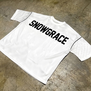 Snowgrace Mesh T-<b>Shirt</b> Men's Oversized Short Sleeve Breathable Casual O-Neck White Letter Print Style - Product Image 3