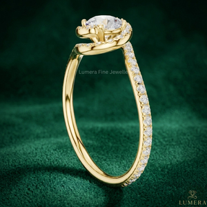 Bague de fiançailles halo en diamant cultivé en laboratoire certifié IGI sur mesure, or jaune 9K 10K 14K 18K, bague de mariage - Product Image 3