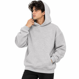 Sweat à capuche surdimensionné pour homme en molleton chiné avec cordon de serrage, capuche croisée, épaules tombantes, poche kangourou et poignets côtelés - Product Image 1