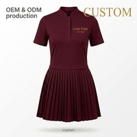 Robe de sport pour femme à manches courtes, col mandarin, jupe plissée, séchage rapide, longueur au-dessus du genou, pour le printemps et l'été
