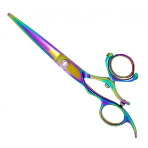 Ciseaux de coiffure professionnels multicolores pour droitiers, à lame pivotante et pointe affûtée, manche moyen, sans dents, qualité supérieure, fabrication allemande - Product Image 1