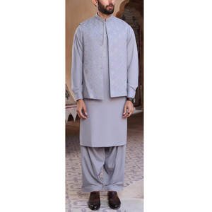 Costume afghan classique pour homme, brun foncé, avec broderie sur les bords, ensemble shalwar kameez traditionnel islamique pour homme, mode bandhgala. - Product Image 1