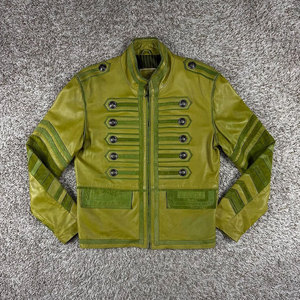 Veste en cuir 100% HAUTE QUALITÉ verte, style gothique punk Napoléon, pour hommes, taille XL, vente en gros d'usine, OEM ODM - Product Image 1