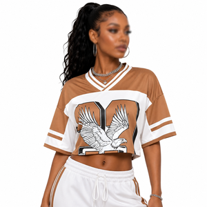 Camiseta Deportiva Corta de Malla para Mujer, Estilo Fútbol Americano, Cuello en V, Ropa Deportiva, Fabricación de Marca Privada - Product Image 5