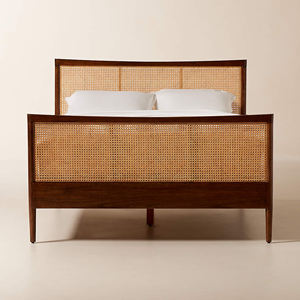Cama Diván Estilo Francés Moderna con Ratán Natural Tejido y Madera de Teca, Juego de Muebles para Dormitorio - Alea - Product Image 2