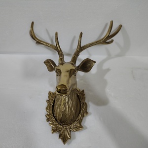 Estatua Decorativa de Pared de Cabeza de Ciervo Estilo Art Deco, Hecha a Mano en Aluminio, con Patrón Animal, Decoración Navideña para Hogar u Oficina - Product Image 2