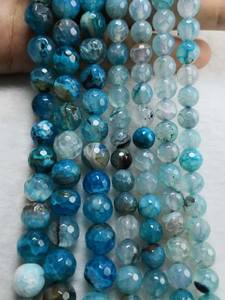 Perles rondes facettées en agate bleue, pierres naturelles pour bracelet, fabrication de bijoux DIY, vente en gros - Product Image 3