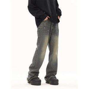 กางเกงยีนส์ผู้ชายสั่งทำขายส่งจำนวนมาก สไตล์ลำลอง กางเกงยีนส์ฟอกสีทรงตรงลายทาง - Product Image 4