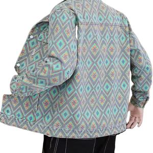 Chaquetas Vaqueras Personalizadas para Hombre con Estampado Étnico Azteca de Manga Larga, Chaquetas de Mezclilla con Logotipo Personalizado - Product Image 3