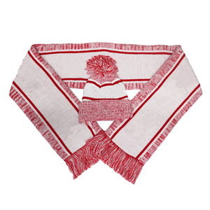 Conjunto de Bufanda y Gorro de Invierno Premium Delta White Crest Sorority - Tejido Jacquard Carmesí y Blanco, Ropa Griega Tradicional, Regalo Térmico - Product Image 1