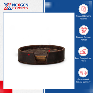 Exceptional Quality Modern Luxury Style Round Shape Custom Logo PU Leather <b>Table</b> Top Drink Coaster for Wholesale Purchasers - Product Image 5