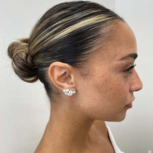 Pendientes de tuerca tipo escalera de oro de 10K, 14K, 18K con diamantes cultivados en laboratorio de múltiples formas (marquise, pera, redondos) certificados por IGI para mujer - Product Image 1