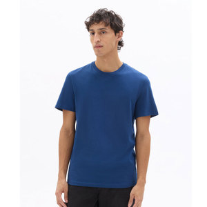 Camiseta de Algodón Azul Sólido para Hombre, Corte Regular, Cuello Redondo, Manga Corta, Estilo Casual, Tejido Jersey, Tinte Liso - Product Image 1