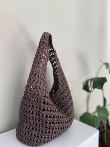 Sac fourre-tout en coton fait main au crochet avec rayures bleues, style bohème, forme irrégulière, décoration intérieure - Product Image 2