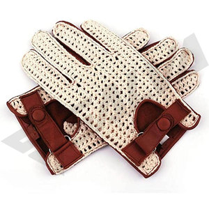 Crochet Cotton Wrist <b>Gloves</b> Breathable Plain Design Brown Trim Casual Wear Spring Summer - Product Image 6