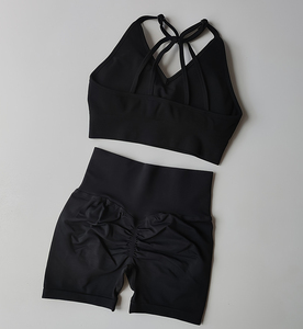 Conjunto Deportivo para Mujer, Shorts y Sujetador Deportivo, Cintura Alta, Sin Costuras, Transpirable, Tejido Elástico, Ropa Cómoda para Gimnasio - Product Image 1
