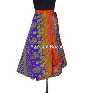 Jupe longue en dentelle double couche en soie recyclée, style hippie bohème décontracté, avec ceinture à sequins pour femme - Product Image 1