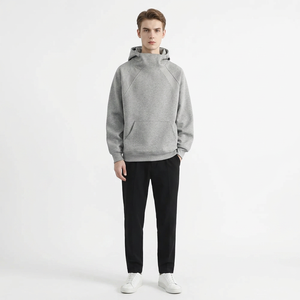 <b>Men's</b> Hooded <b>Sweatshirt</b> Solid <b>Grey</b> Raglan Sleeve Loose Fit Casual Cotton Fleece Winter Wear Pocket Everyday Formal 100% Cotton - Product Image 3