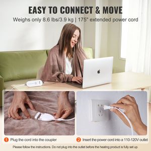 <b>Heated</b> 100\" X 90\" King Size Electric <b>Blanket</b> Soft Flannel with 10 Hours Timer Auto-Off 5 Heating Levels Electric <b>Throw</b> - Product Image 5