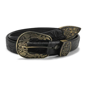 Custom Unisex Vintage Flower Western Style Buckle Petal Decorated Embossed Genuine <b>Leather</b> Waist <b>Belt</b> Suitable for Daily Wear - Product Image 4