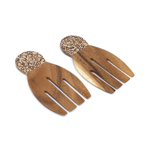 Utensilios para Servir Ensaladas de Madera Suar de Grado Alimenticio, Forma de Mano con Incrustaciones de Canela Blanca, Color Marrón Claro, Hermosos Utensilios de Cocina, Vajilla - Product Image 1