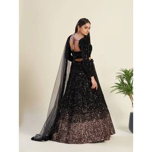 FB Noir Taille M Séquence Lourde Travail Tenue de Fête Lehenga Choli Fournitures Élégantes - Product Image 4