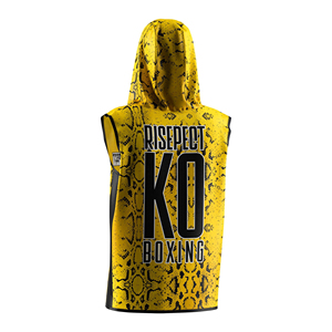Wholesale Sleeveless <b>Hooded</b> Boxing <b>Robe</b> for Men Gym Training MMA Muscle Fit XL Custom Logo Sportswear Polyester Cotton - Product Image 2