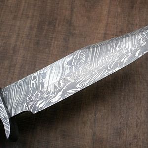 Couteau de chef Bowie avec étui en cuir, option OEM, lame en acier Damas, manche en bois Pakka noir, garantie de 3 ans - Product Image 2