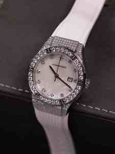 Stainless Steel Alexander Ferros 2251FS-19 SAPPHIRE <b>CRYSTAL</b> Women's Fashion 50m <b>Water</b> Resistant Quartz Ronda 33mm Rubber Buckle - Product Image 4