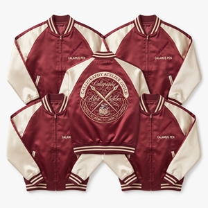 Custom B2B Supplier Green Satin Varsity <b>Jacket</b> Cream Sleeve Zip Up Custom Embroidered Baseball Coat Circular Back <b>Patch</b> - Product Image 4