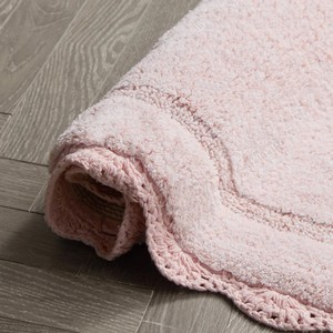 Oval Cotton Bath Mat <b>Pink</b> Non-Slip Rubber Backing Classic Style for Home Bathroom Use - Product Image 6
