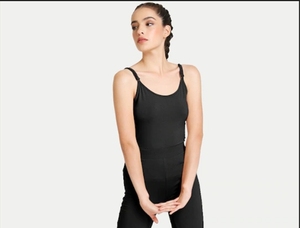 Débardeur noir sans manches pour femme, col rond, tricoté en coton et élasthanne, couleur unie minimaliste, respirant, pour l'entraînement et les loisirs - Product Image 1