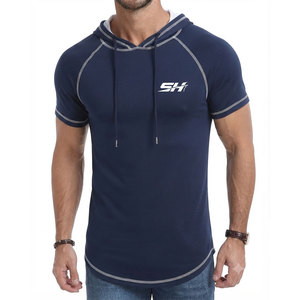 Short Sleeve Lining Design Men's Hoodie Best Selling Product Indoor Outdoor Gym Workout Training Fitness Wear Wholesale Hoodie - Product Image 1