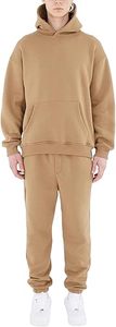 Sweat-shirt à capuche uni pour homme, ensemble de survêtement à manches longues, 100% coton, vêtements décontractés d'automne avec poches latérales, taille élastique - Product Image 2