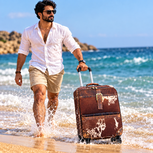 New Real Cowhide Leather Luggage <b>Bags</b> Multi Uses Handmade Trolley <b>Bag</b> Unisex Big Size Multi Uses Suitcase Hair on Hide - Product Image 5