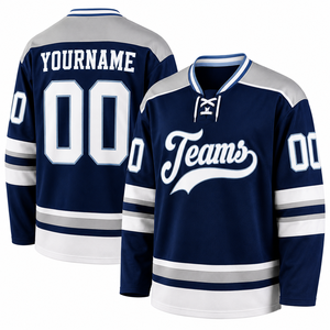 Custom Ice Hockey Jersey Blue White Team Uniform Long Sleeve Breathable Quick Dry Game Jersey OEM Manufacturing Supplier - Product Image 3