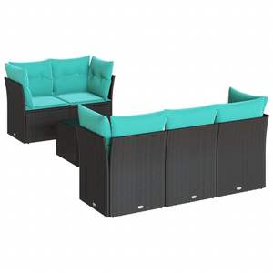 ชุดโซฟาลานบ้านหวายโพลีสีดำ 6 ชิ้นพร้อมเบาะรองนั่งเฟอร์นิเจอร์กลางแจ้ง - Product Image 2