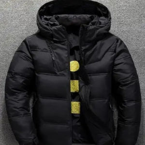 New Heavy Weight Eco-Friendly Winter <b>Puffer</b> <b>Jacket</b> with Hooded Collar Stand Slim Fit Vintage Design Front Logo <b>Thin</b> Style - Product Image 2