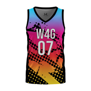 Maillot de basketball sans manches pour homme, col en V, coupe athlétique, impression sublimée personnalisée, dégradé de couleurs, séchage rapide, 100 % polyester - Product Image 1