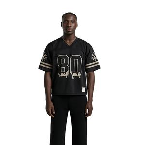 Maillot de football noir oversize pour homme, personnalisable avec numéro, style streetwear, haut de sport vintage en maille - Product Image 1