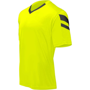 Maillot de football pour homme, jaune fluo, col en V, manches courtes, polyester respirant, coupe classique, toutes saisons, imprimé uni - Product Image 1
