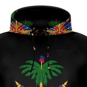 Men's Pullover Fleece Black Sublimation Print Palm <b>Tree</b> 3D Pocket Design Regular Fit Polyester Casual Winter Wear - Product Image 2