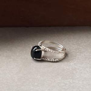 <b>Black</b> Obsidian Gemstone <b>Ring</b> 925 Sterling Silver Double Band Handmade Statement <b>Ring</b> - Product Image 4