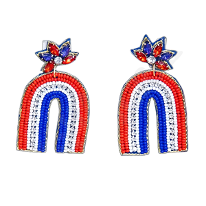 Pendientes Artesanales Boho con Perlas de Imitación y Cuentas de Vidrio Bordadas en Forma de Flor Multicolor, Joyería Artesanal Intrincada - Product Image 1