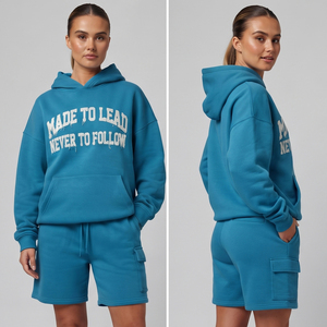 Conjunto de Sudadera con Hombros Caídos y Pantalones Cortos de Felpa de Algodón Pesado de 500 g/m² para Mujer - Product Image 2