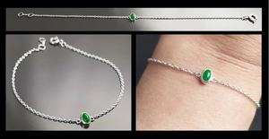 Pulsera de Jade Pequeña, Plata de Ley, Estilo Moderno y Minimalista, Piedra Ovalada Verde Pequeña, Joyería de Jade Genuino - Product Image 5