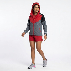 Men's Color Block Red Grey <b>Black</b> 3-Piece Hooded <b>Windbreaker</b> Jacket Shorts T-Shirt Lightweight Nylon Athletic Sportswear Training - Product Image 3