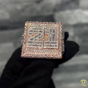 Moissanite Diamond Rose Gold Money <b>Stack</b> Statement <b>Ring</b> Iced Out Hip Hop Cocktail <b>Ring</b> Luxury Men's Square Signet <b>Ring</b> - Product Image 4